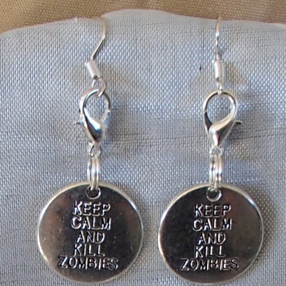 COPY - COPY - Zombie Tag Keep Calm Handcrafted Earrings Zipper Pull WD Fans - Picture 8 of 10